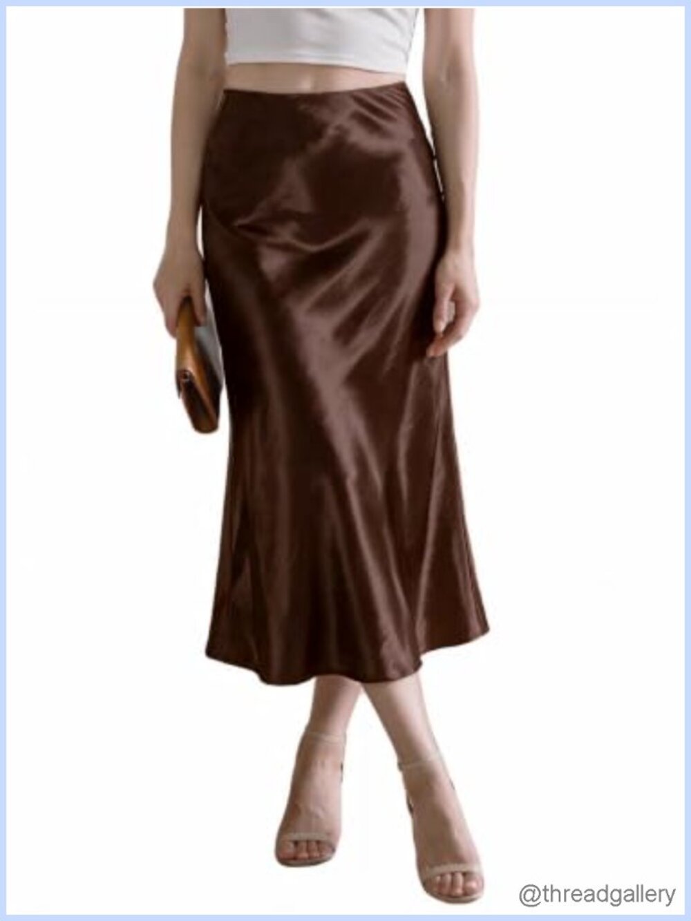 Satin Silky Midi A-Line High Waisted Skirt Elegant